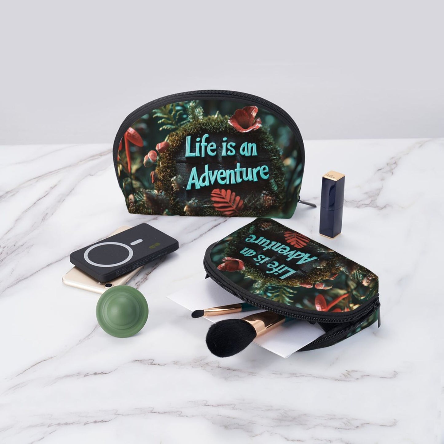 Forest Adventure-Themed Cosmetic Bag Set|Portable Travel Makeup Pouches – "Life is an Adventure"