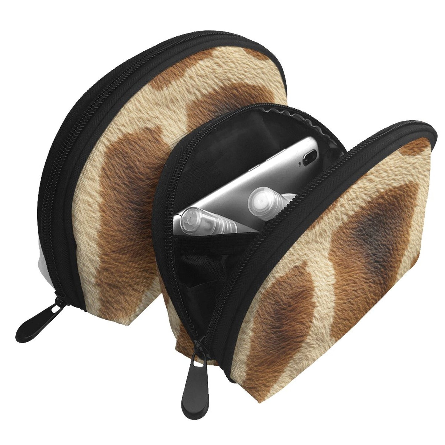 Cowhide Pattern Makeup Bag Set|Animal Print Travel Cosmetic Pouch Duo|Water-Resistant Storage Bags