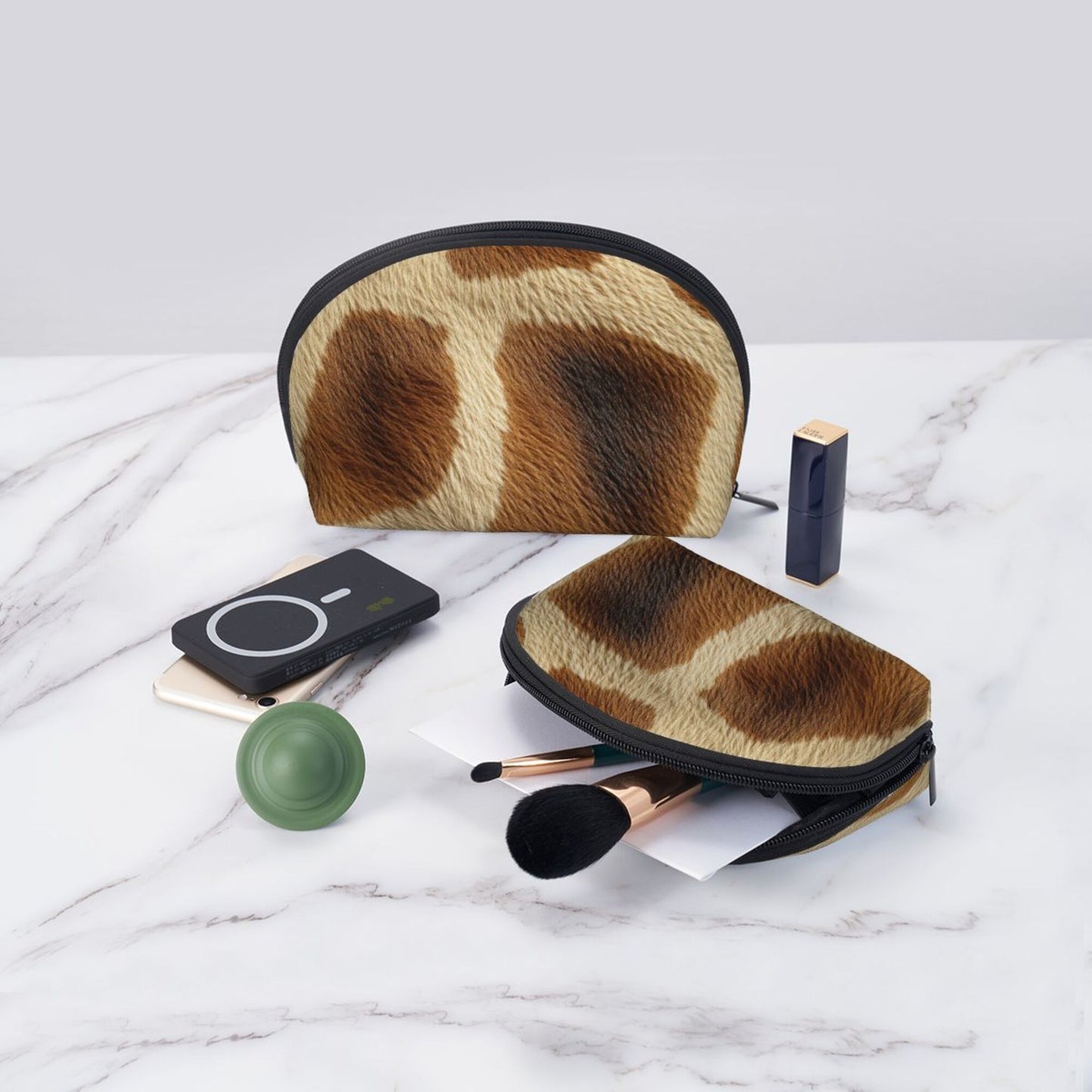 Cowhide Pattern Makeup Bag Set|Animal Print Travel Cosmetic Pouch Duo|Water-Resistant Storage Bags