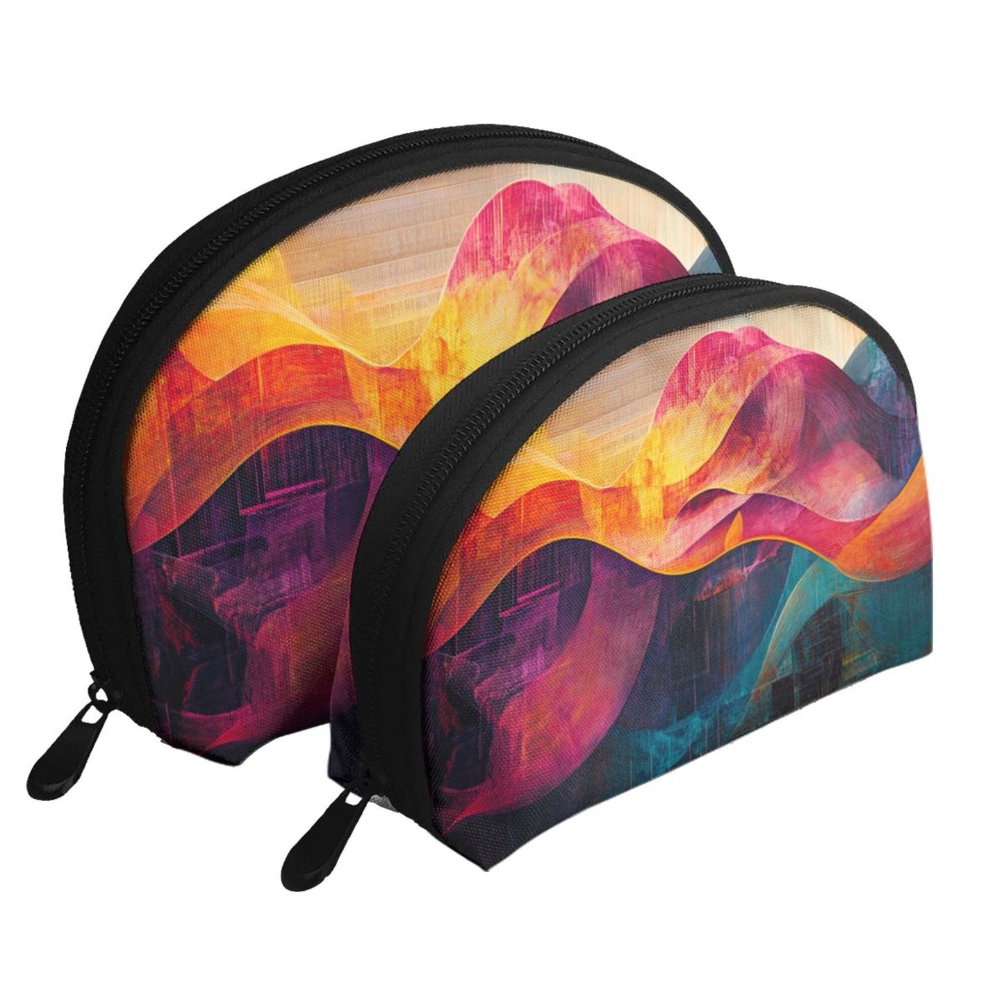 Abstract Art Makeup Bag Set|Colorful Wave Cosmetic Pouch Duo|Waterproof Travel Toiletry Organizer
