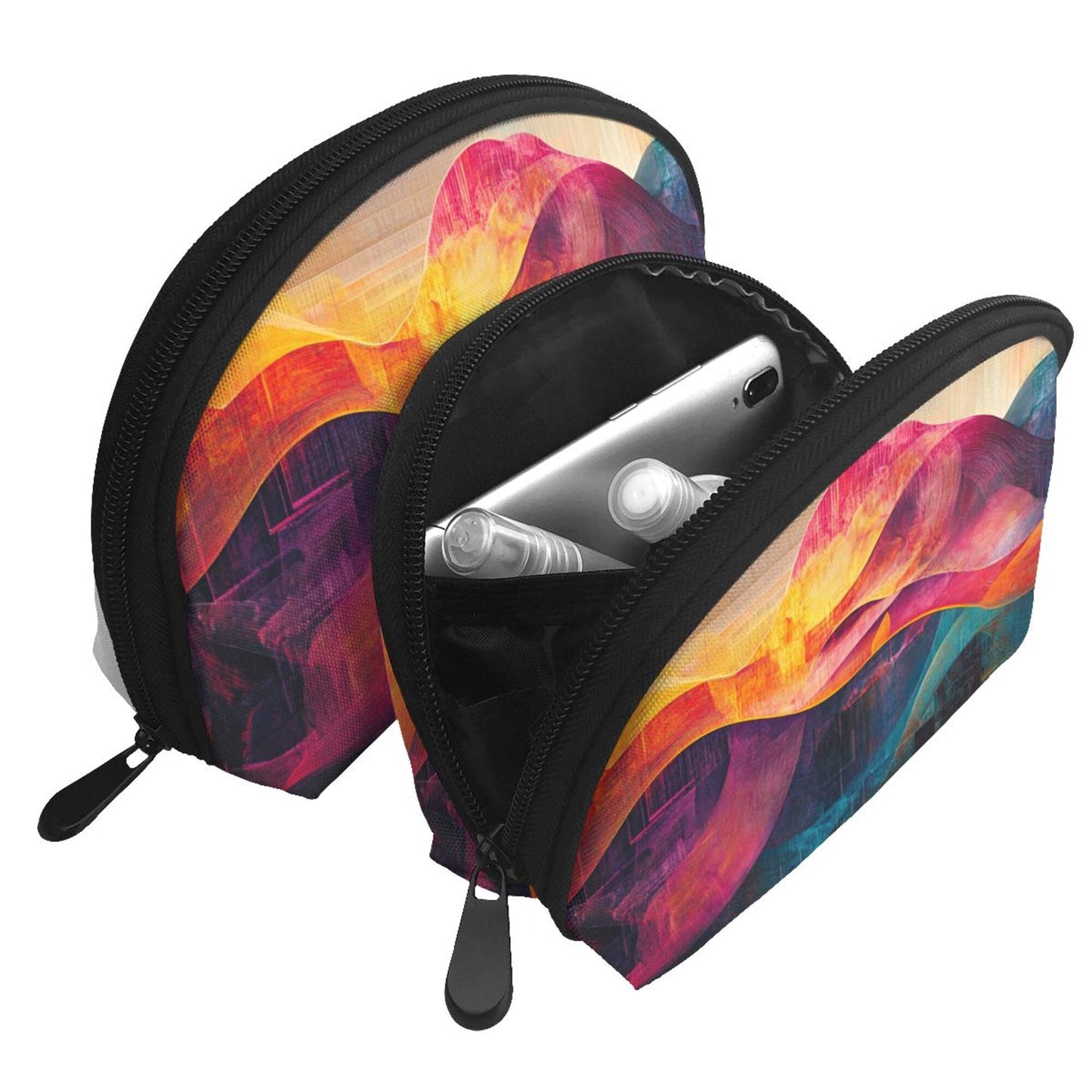 Abstract Art Makeup Bag Set|Colorful Wave Cosmetic Pouch Duo|Waterproof Travel Toiletry Organizer
