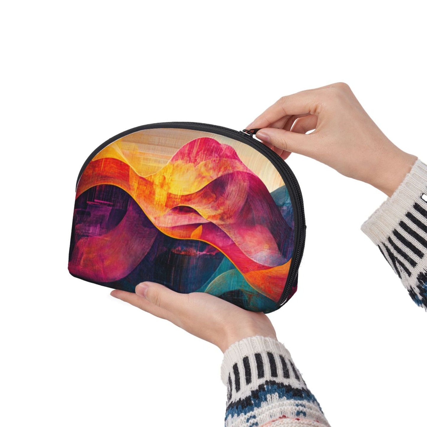 Abstract Art Makeup Bag Set|Colorful Wave Cosmetic Pouch Duo|Waterproof Travel Toiletry Organizer