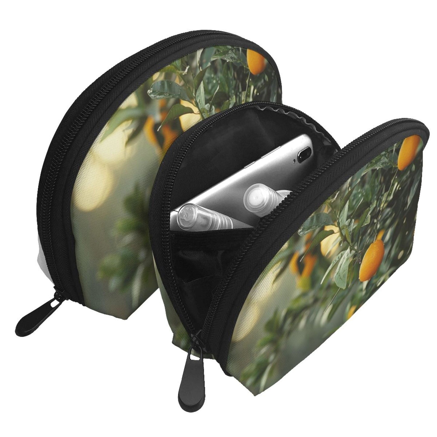 Citrus Orchard Makeup Bag Set|Nature-Inspired Travel Pouches|Water-Resistant Cosmetic Organizer Duo