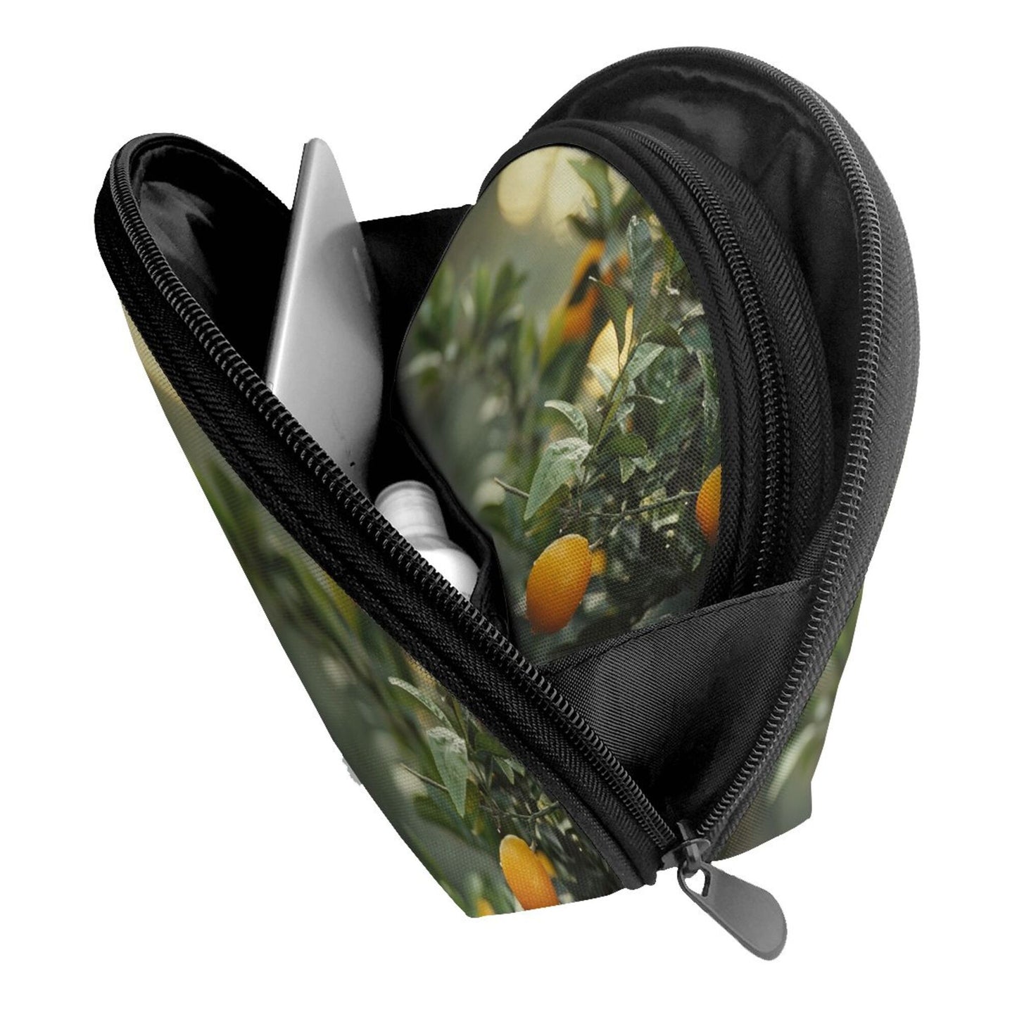 Citrus Orchard Makeup Bag Set|Nature-Inspired Travel Pouches|Water-Resistant Cosmetic Organizer Duo