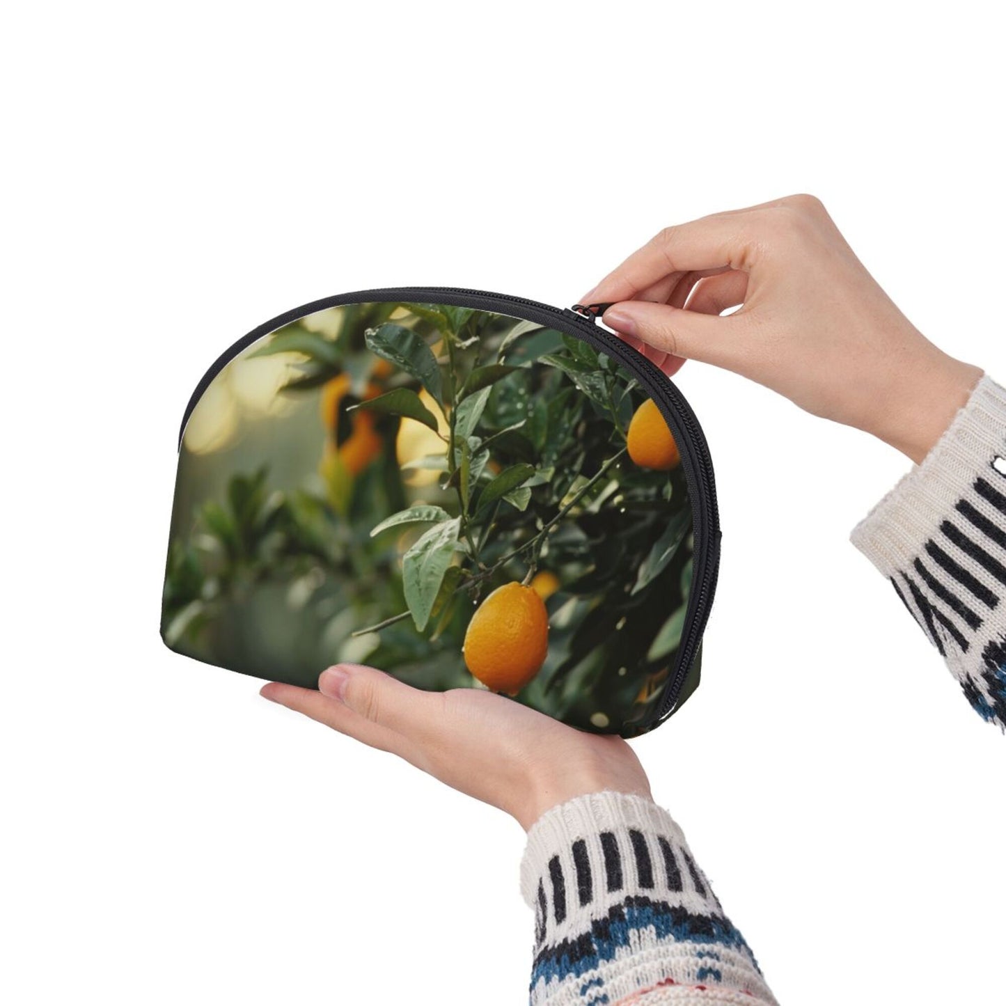 Citrus Orchard Makeup Bag Set|Nature-Inspired Travel Pouches|Water-Resistant Cosmetic Organizer Duo