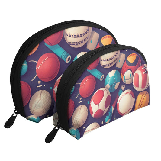 Sports Pattern Cosmetic Bag Set – 2 Sizes Travel Toiletry Organizer – 9"x6"x3.5" & 7.5"x5"x2.5" Zipper Makeup Pouch for Women & Girls