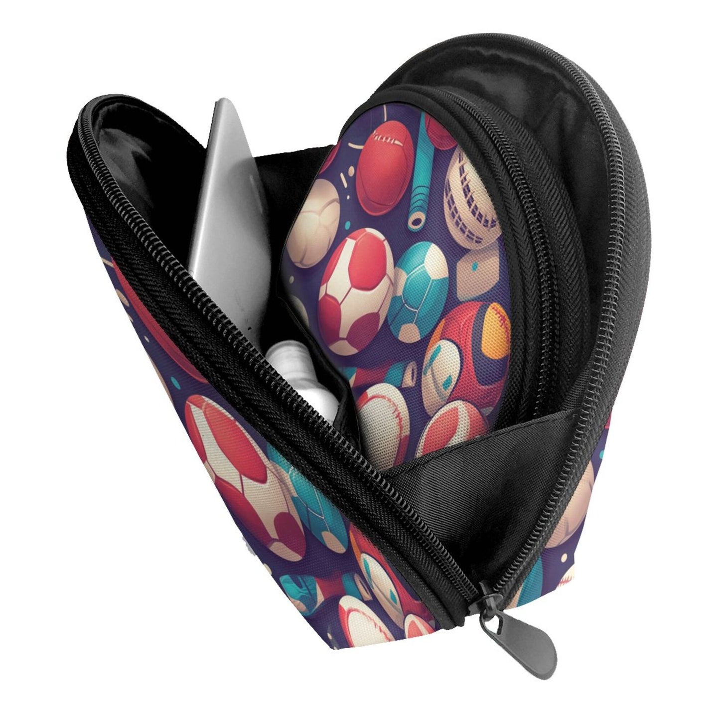 Sports Pattern Cosmetic Bag Set – 2 Sizes Travel Toiletry Organizer – 9"x6"x3.5" & 7.5"x5"x2.5" Zipper Makeup Pouch for Women & Girls