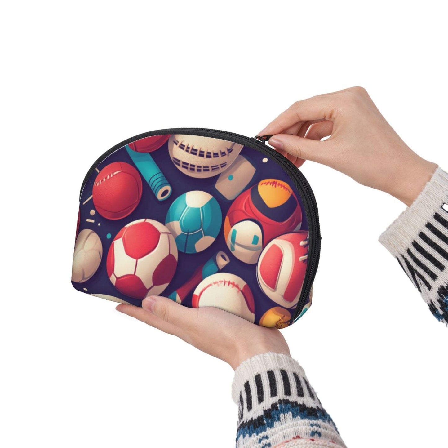 Sports Pattern Cosmetic Bag Set – 2 Sizes Travel Toiletry Organizer – 9"x6"x3.5" & 7.5"x5"x2.5" Zipper Makeup Pouch for Women & Girls