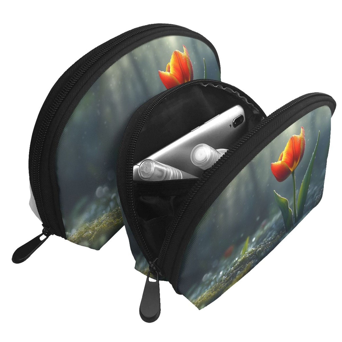 Tulip Blossom Makeup Bag Set｜Water-Resistant Travel Cosmetic Pouch Duo