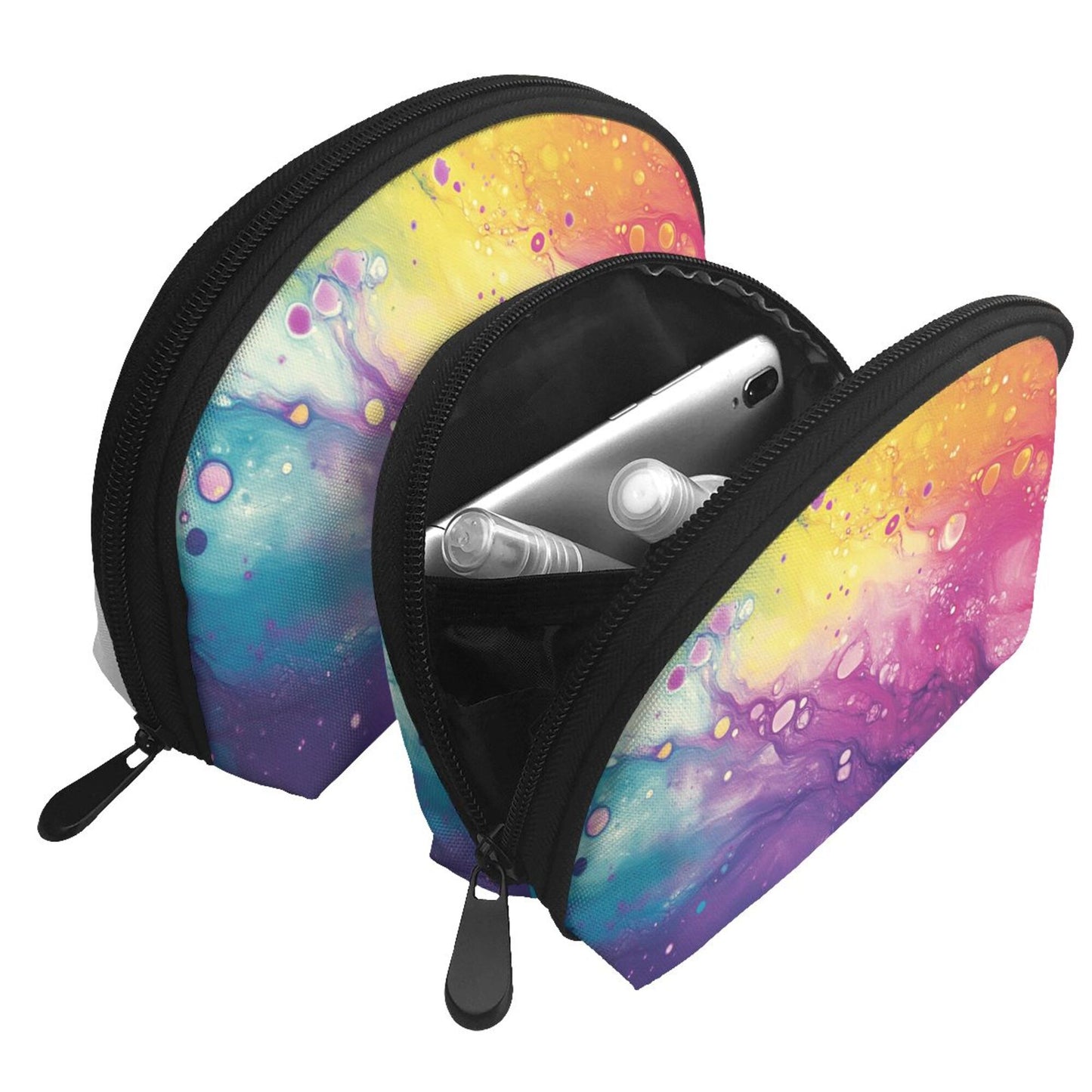 Colorful Fluid Art Makeup Bag Set｜Waterproof Travel Cosmetic Pouch Duo