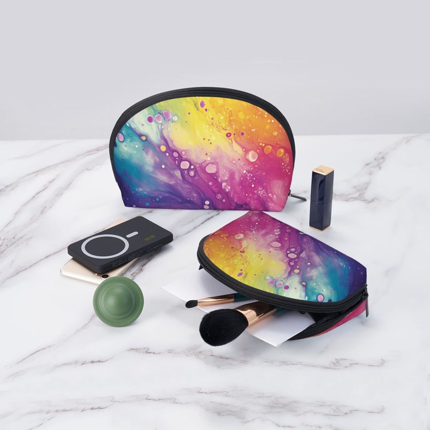 Colorful Fluid Art Makeup Bag Set｜Waterproof Travel Cosmetic Pouch Duo