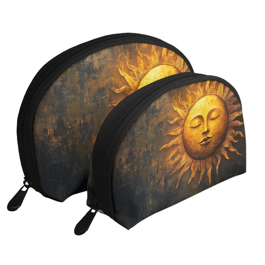 Vintage Gold Sun Cosmetic Bag Set｜Mystic Art Style Waterproof Travel Pouches