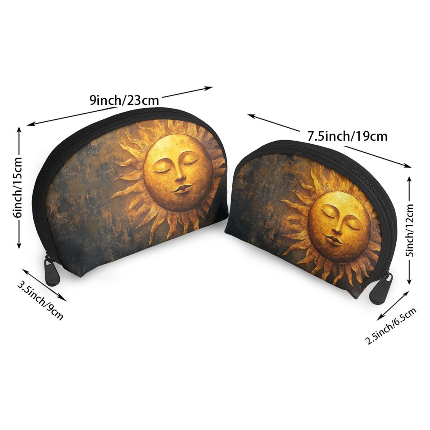 Vintage Gold Sun Cosmetic Bag Set｜Mystic Art Style Waterproof Travel Pouches