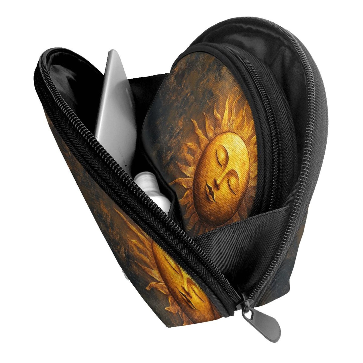 Vintage Gold Sun Cosmetic Bag Set｜Mystic Art Style Waterproof Travel Pouches