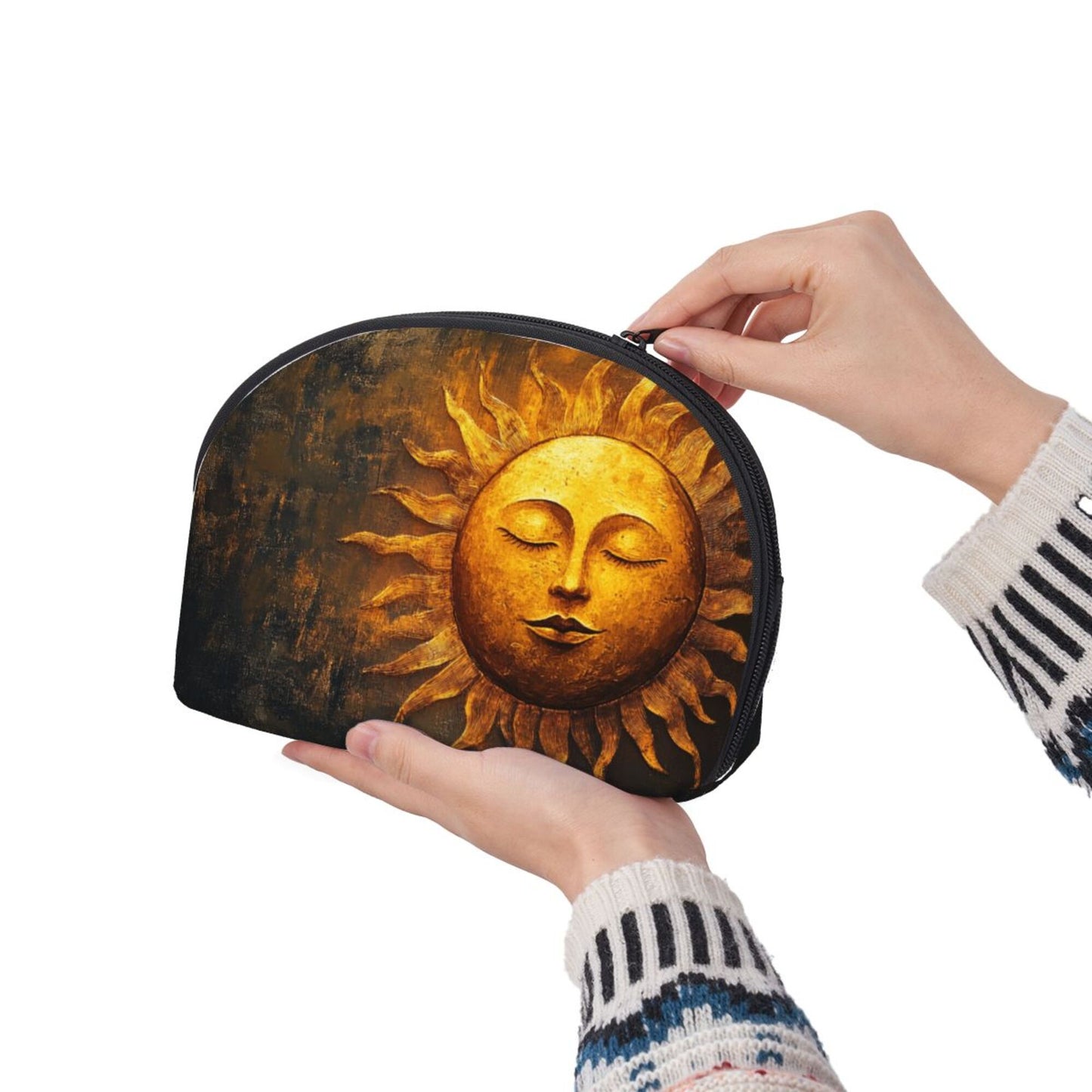 Vintage Gold Sun Cosmetic Bag Set｜Mystic Art Style Waterproof Travel Pouches