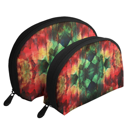 Tie-Dye Style Makeup Bag Set｜Waterproof Cosmetic Pouch Duo｜Red-Green Gradient Design