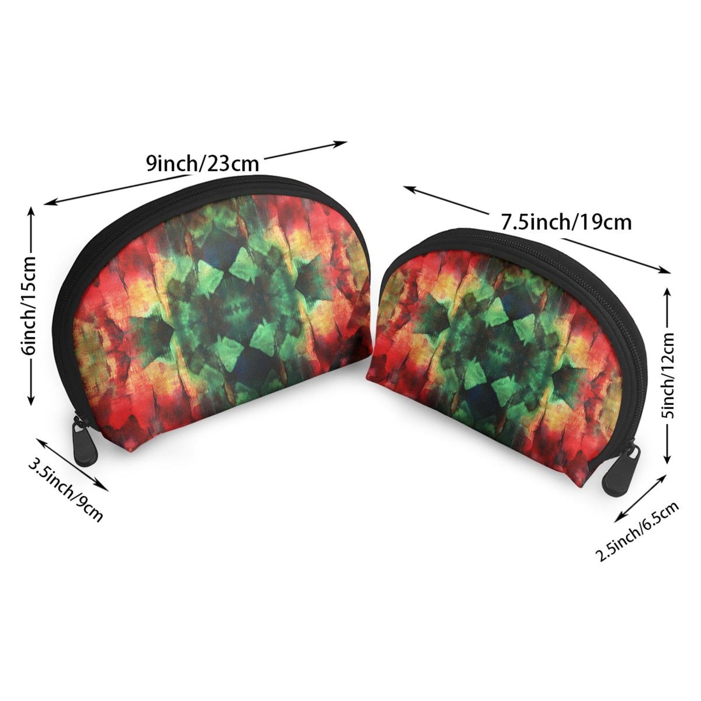 Tie-Dye Style Makeup Bag Set｜Waterproof Cosmetic Pouch Duo｜Red-Green Gradient Design