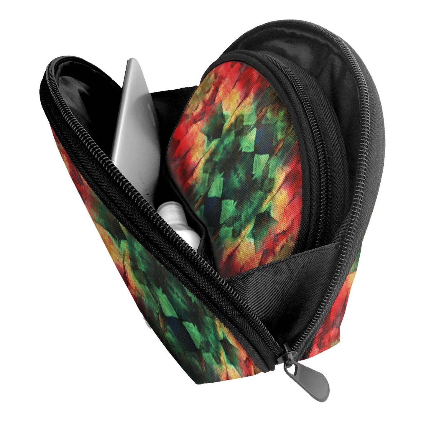 Tie-Dye Style Makeup Bag Set｜Waterproof Cosmetic Pouch Duo｜Red-Green Gradient Design