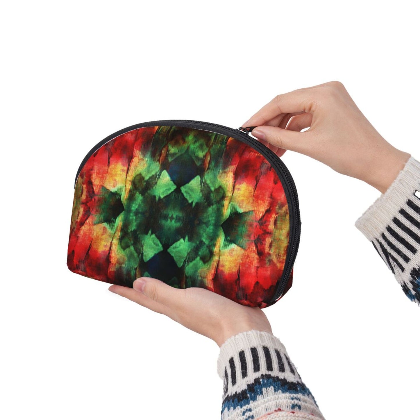Tie-Dye Style Makeup Bag Set｜Waterproof Cosmetic Pouch Duo｜Red-Green Gradient Design