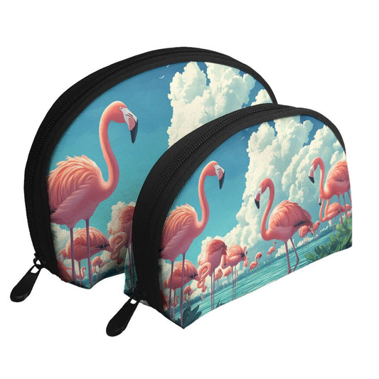 Flamingo Print Makeup Bag Set｜Tropical Sky Design｜Portable Cosmetic Storage Duo