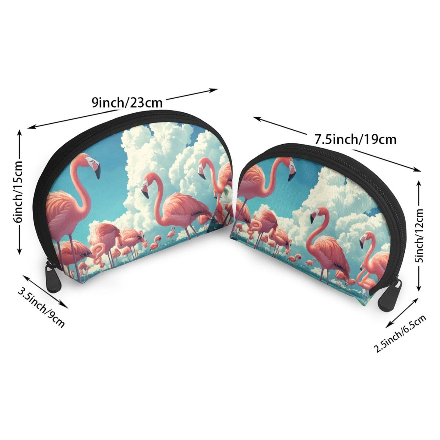 Flamingo Print Makeup Bag Set｜Tropical Sky Design｜Portable Cosmetic Storage Duo