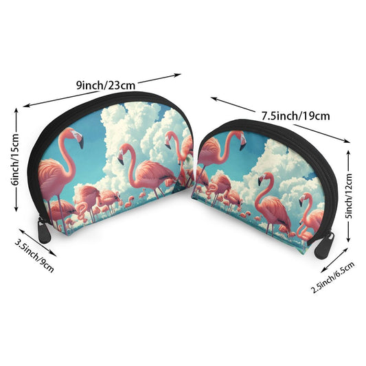 Flamingo Print Makeup Bag Set｜Tropical Sky Design｜Portable Cosmetic Storage Duo