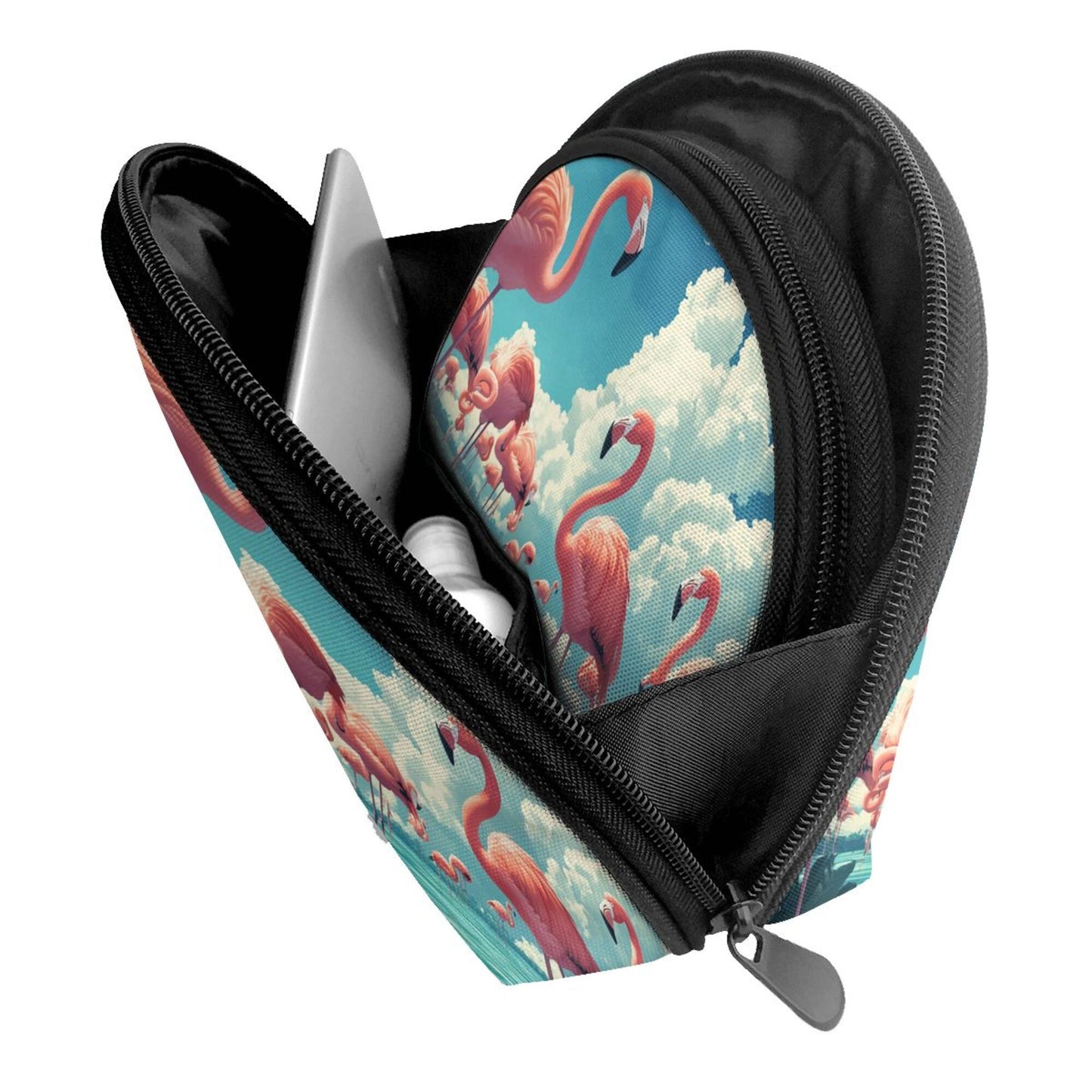 Flamingo Print Makeup Bag Set｜Tropical Sky Design｜Portable Cosmetic Storage Duo