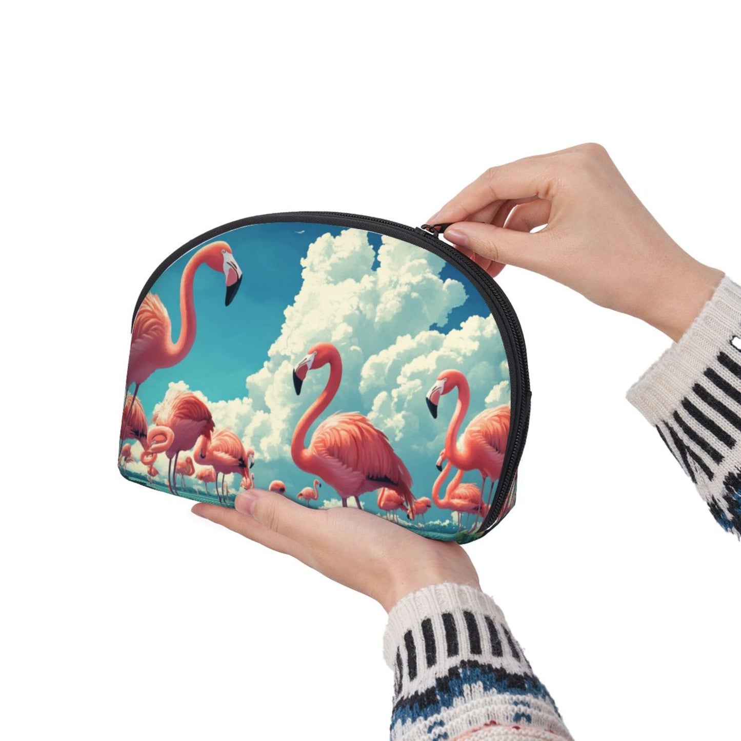 Flamingo Print Makeup Bag Set｜Tropical Sky Design｜Portable Cosmetic Storage Duo