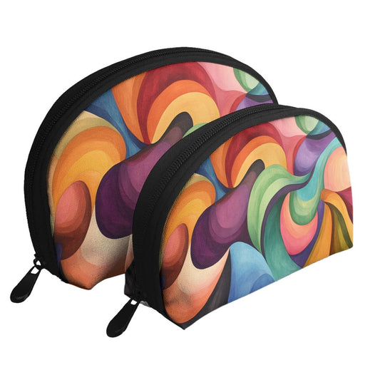 Abstract Art Makeup Bag Set｜Colorful Swirl Pattern Cosmetic Organizer｜Water-Resistant Pouch Duo