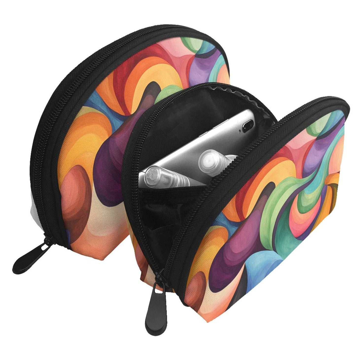 Abstract Art Makeup Bag Set｜Colorful Swirl Pattern Cosmetic Organizer｜Water-Resistant Pouch Duo