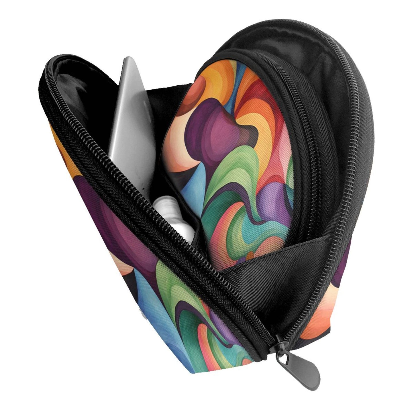 Abstract Art Makeup Bag Set｜Colorful Swirl Pattern Cosmetic Organizer｜Water-Resistant Pouch Duo