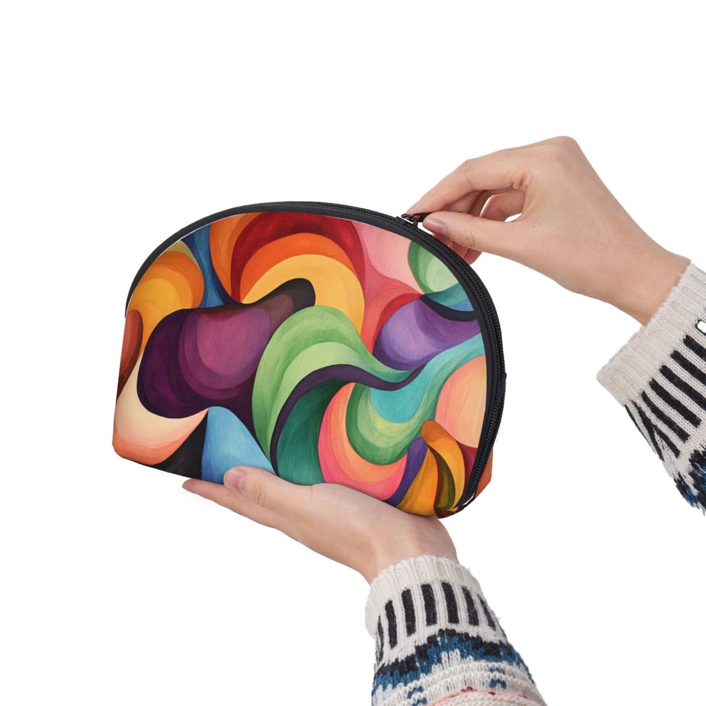 Abstract Art Makeup Bag Set｜Colorful Swirl Pattern Cosmetic Organizer｜Water-Resistant Pouch Duo
