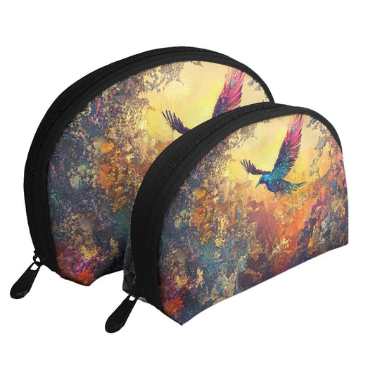 Flying Bird Abstract Makeup Bag Set｜Art-Inspired Travel Cosmetic Pouches｜Water-Resistant Organizer Duo