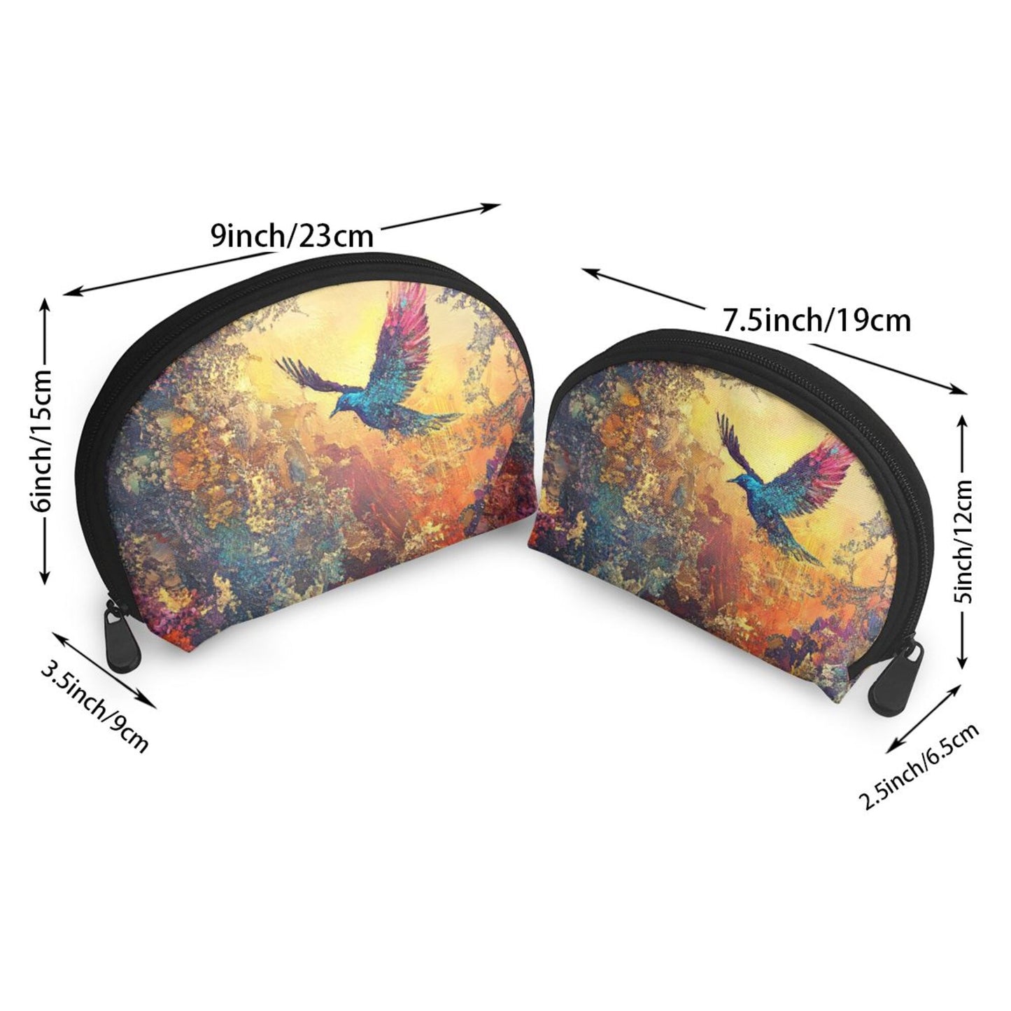 Flying Bird Abstract Makeup Bag Set｜Art-Inspired Travel Cosmetic Pouches｜Water-Resistant Organizer Duo