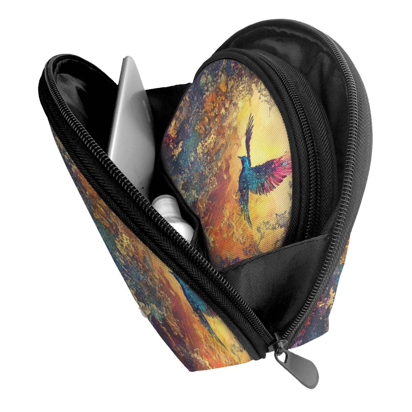Flying Bird Abstract Makeup Bag Set｜Art-Inspired Travel Cosmetic Pouches｜Water-Resistant Organizer Duo