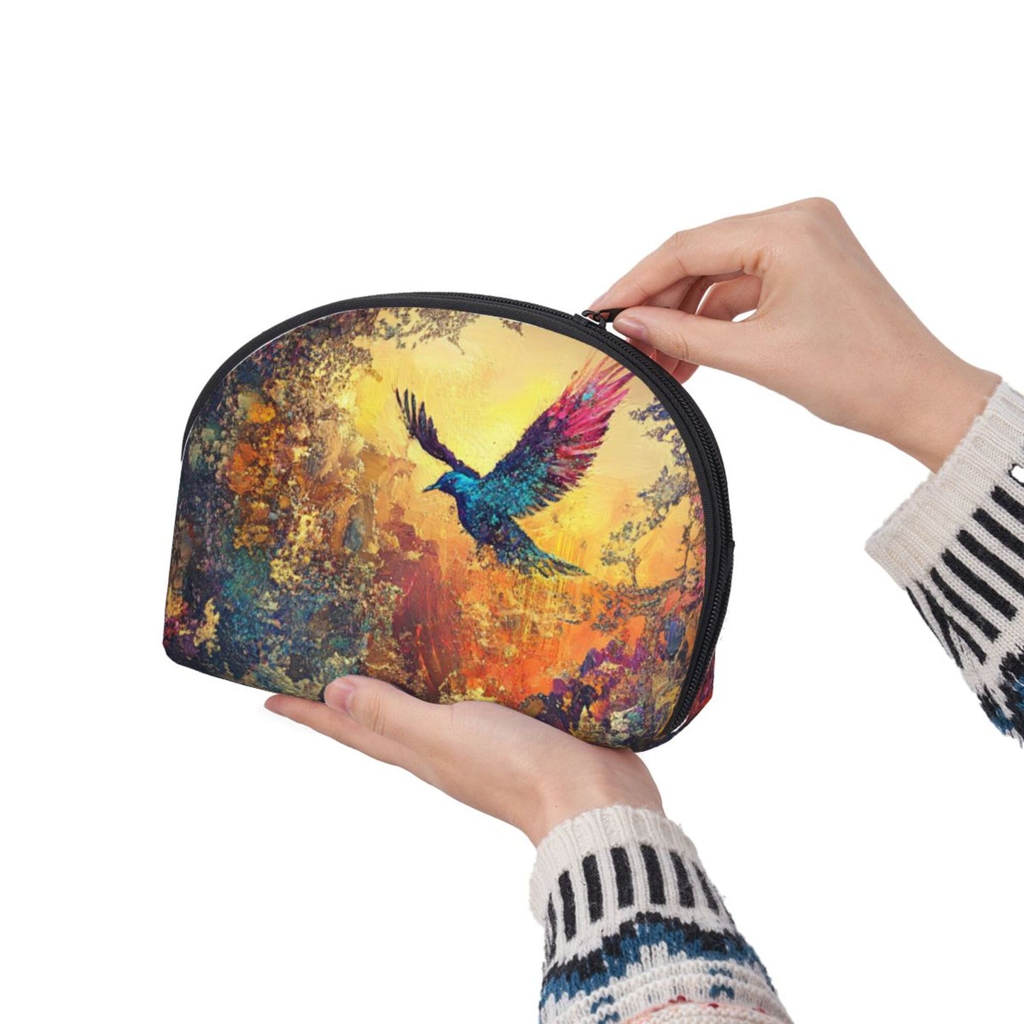 Flying Bird Abstract Makeup Bag Set｜Art-Inspired Travel Cosmetic Pouches｜Water-Resistant Organizer Duo
