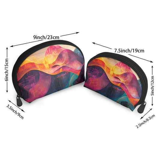 Abstract Art Makeup Bag Set｜Colorful Wave Cosmetic Pouch Duo｜Waterproof Travel Toiletry Organizer