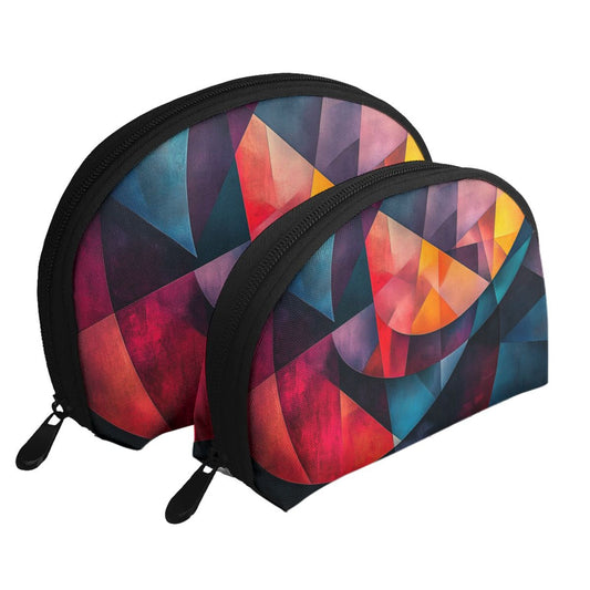 Geometric Color Block Makeup Bag Set｜Modern Abstract Cosmetic Organizer Duo｜Waterproof Travel Toiletry Pouches
