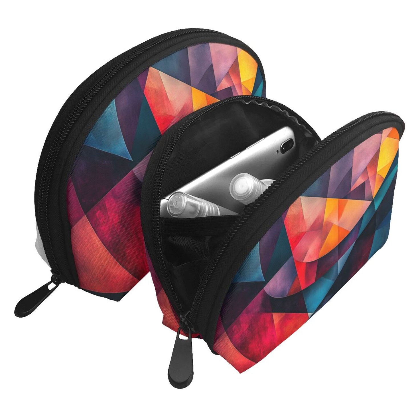 Geometric Color Block Makeup Bag Set｜Modern Abstract Cosmetic Organizer Duo｜Waterproof Travel Toiletry Pouches
