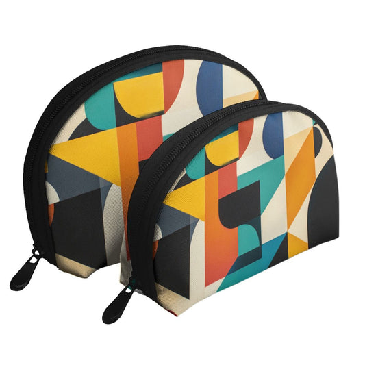 Color Block Geometric Makeup Bag Set｜Modern Abstract Travel Cosmetic Pouches｜Water-Resistant Double Organizer Bags