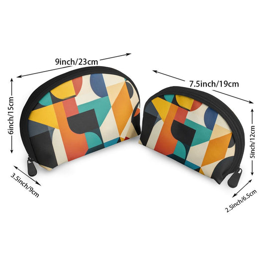 Color Block Geometric Makeup Bag Set｜Modern Abstract Travel Cosmetic Pouches｜Water-Resistant Double Organizer Bags
