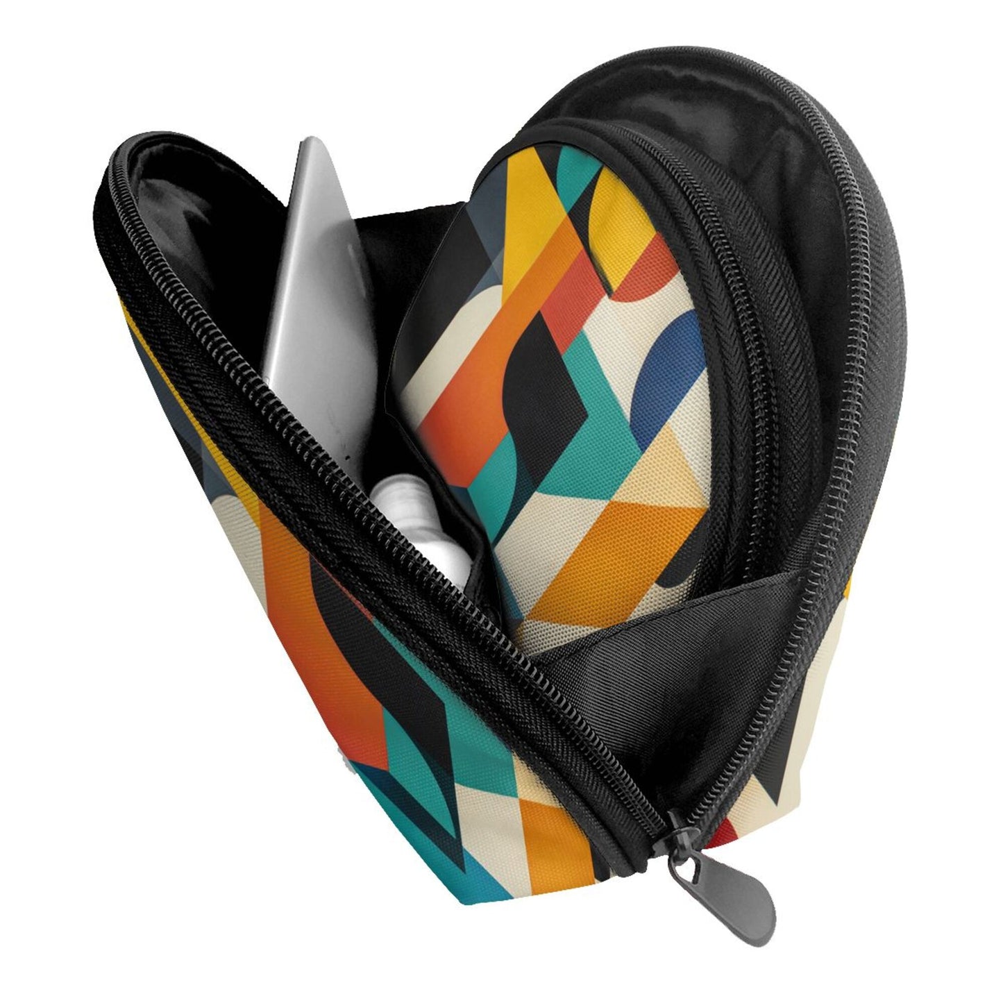 Color Block Geometric Makeup Bag Set｜Modern Abstract Travel Cosmetic Pouches｜Water-Resistant Double Organizer Bags
