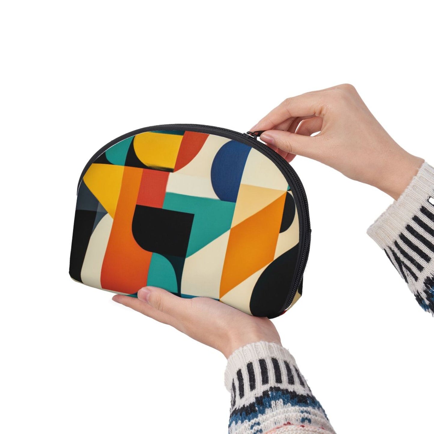 Color Block Geometric Makeup Bag Set｜Modern Abstract Travel Cosmetic Pouches｜Water-Resistant Double Organizer Bags