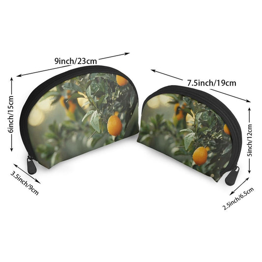Citrus Orchard Makeup Bag Set｜Nature-Inspired Travel Pouches｜Water-Resistant Cosmetic Organizer Duo