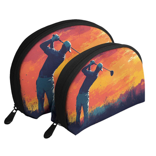 Sunset Golf Silhouette Cosmetic Bag Set｜Sporty Travel Pouches for Men & Women｜Water-Resistant Organizer Duo