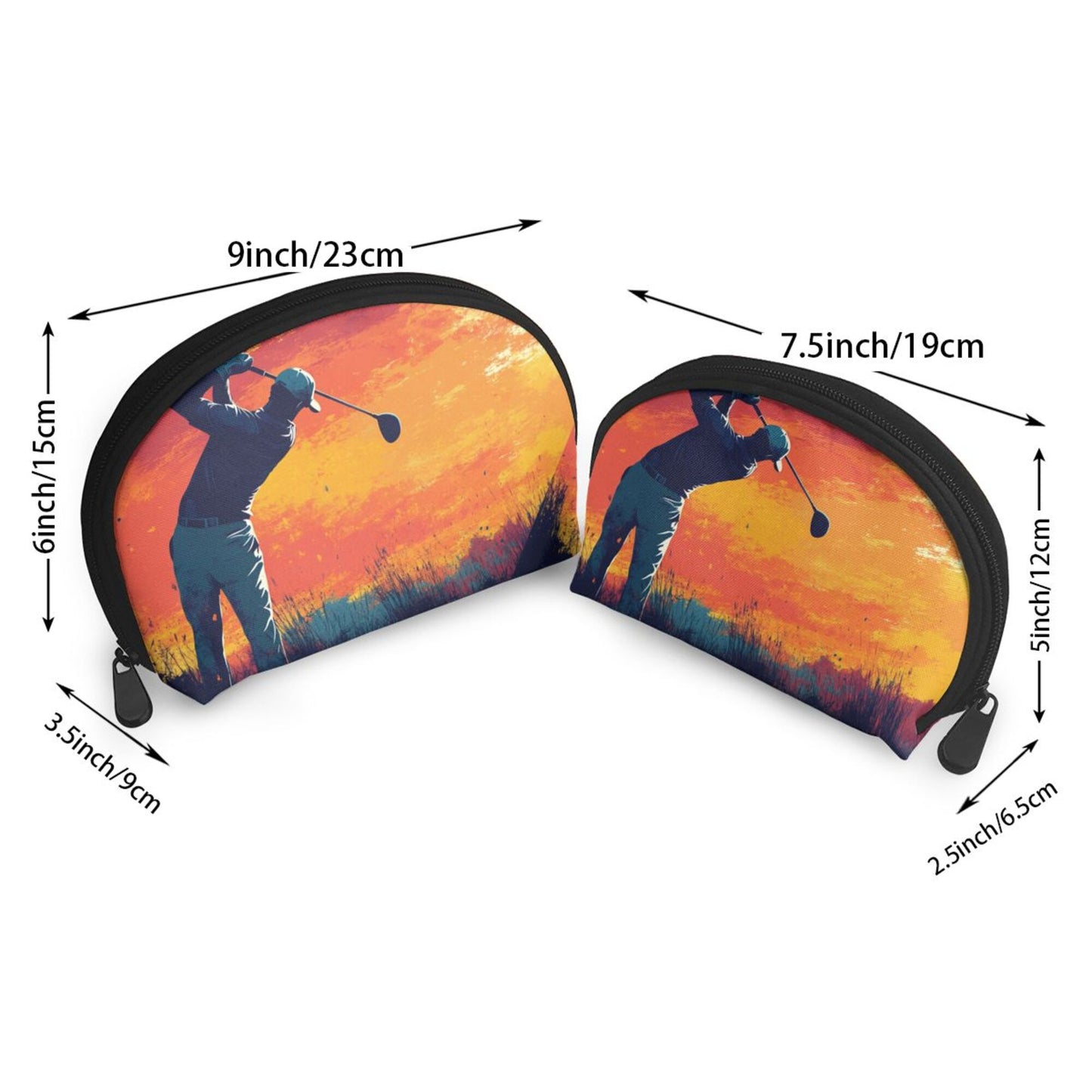Sunset Golf Silhouette Cosmetic Bag Set｜Sporty Travel Pouches for Men & Women｜Water-Resistant Organizer Duo