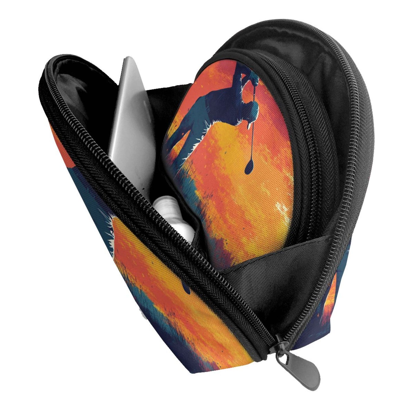 Sunset Golf Silhouette Cosmetic Bag Set｜Sporty Travel Pouches for Men & Women｜Water-Resistant Organizer Duo