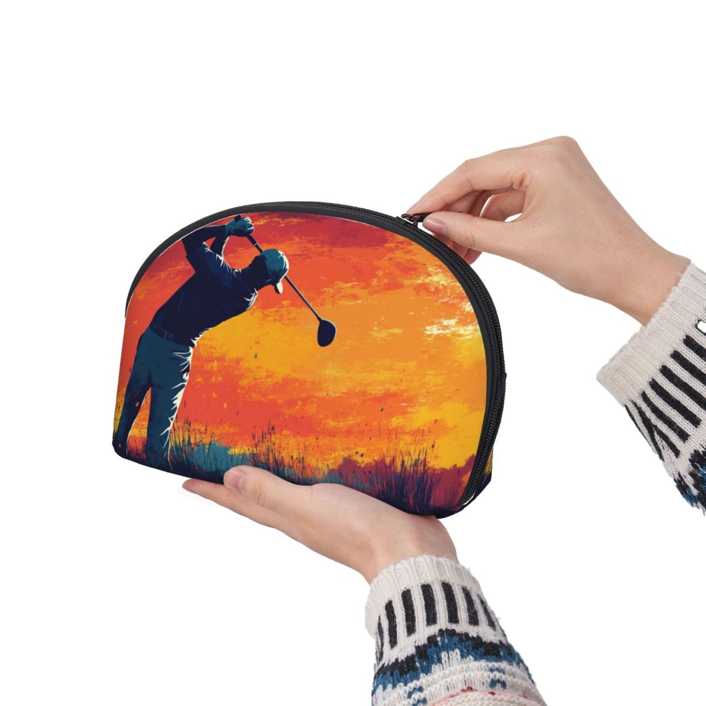 Sunset Golf Silhouette Cosmetic Bag Set｜Sporty Travel Pouches for Men & Women｜Water-Resistant Organizer Duo